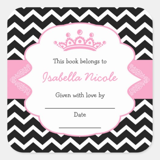 Princess Crown Boekplaten / meisje baby shower Vierkante Sticker (Voorkant)