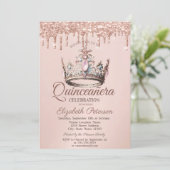 Princess Crown Castle Roos Gouden Drips Quinceañer Kaart (Staand voorkant)