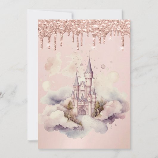 Princess Crown Castle Roos Gouden Drips Quinceañer Kaart (Achterkant)