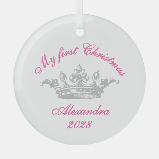 Princess Crown Custom Year Mijn eerste Kerstmis Glas Ornament (Voorkant)