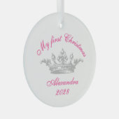 Princess Crown Custom Year Mijn eerste Kerstmis Glas Ornament (Voorkant Rechts)