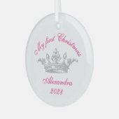 Princess Crown Custom Year Mijn eerste Kerstmis Glas Ornament (Voorkant links)
