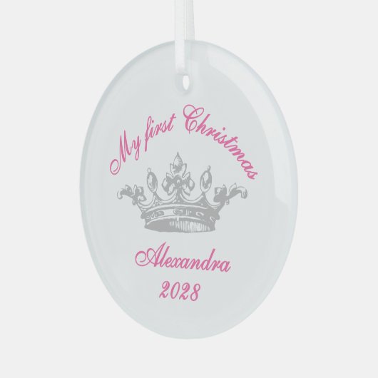 Princess Crown Custom Year Mijn eerste Kerstmis Glas Ornament (Voorkant links)