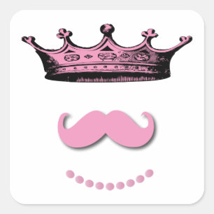 Princess Crown en Mustache Vierkante Sticker