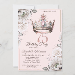 Princess Crown Floral 75e verjaardagsfeest Kaart