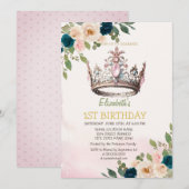 Princess Crown Flowers Stippen Verjaardag Kaart (Voorkant / Achterkant)