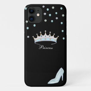 Princess crown, gems & crystal shoe, zwart Case-Mate iPhone case
