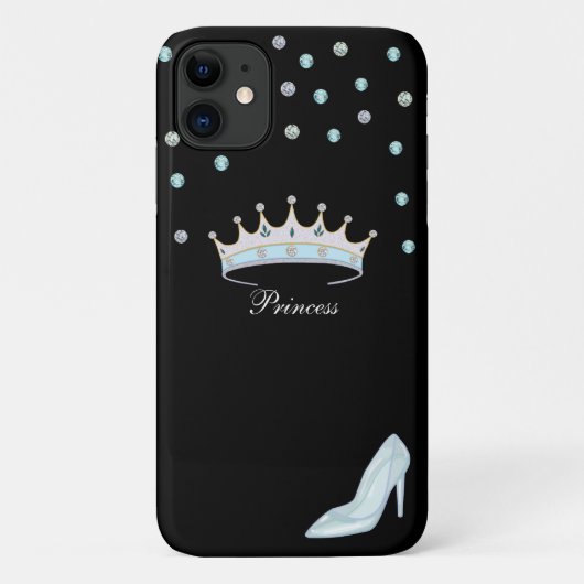 Princess crown, gems & crystal shoe, zwart Case-Mate iPhone case (Achterkant)