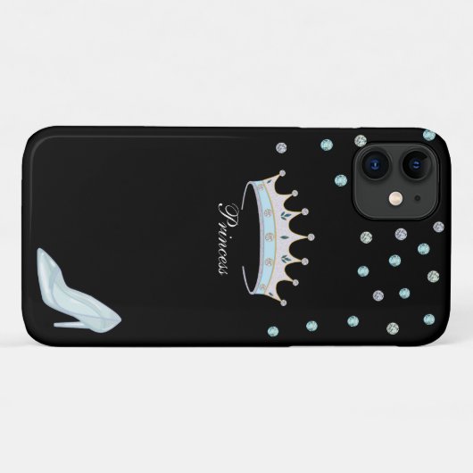 Princess crown, gems & crystal shoe, zwart Case-Mate iPhone case (Achterkant (horizontaal))
