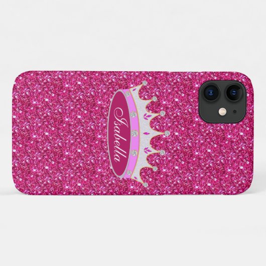 Princess crown & gems on roze glitter Case-Mate iPhone case (Achterkant (horizontaal))