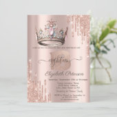 Princess Crown Glitter Drips Roos Goud 18e Kaart (Staand voorkant)