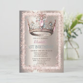 Princess Crown Glitter Lijst Ivoor Verjaardag Kaart (Staand voorkant)