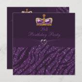 Princess Crown Heart & Zebra Glitter 21st Birthday Kaart (Voorkant / Achterkant)