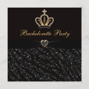Princess Crown Heart & Zebra Glitter Bachelorette Kaart