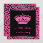 Princess Crown Hot Pink Leopard Baby Meisje Douche Kaart (Voorkant / Achterkant)