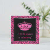 Princess Crown Hot Pink Leopard Baby Meisje Douche Kaart (Staand voorkant)