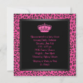 Princess Crown Hot Pink Leopard Baby Meisje Douche Kaart (Achterkant)