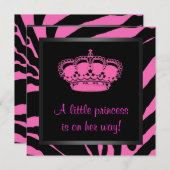 Princess Crown Hot Pink Zebra Baby Meisje Douche Kaart (Voorkant / Achterkant)