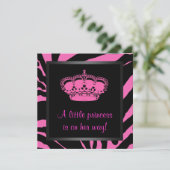 Princess Crown Hot Pink Zebra Baby Meisje Douche Kaart (Staand voorkant)