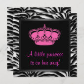 Princess Crown Hot Pink Zebra Baby Meisje Douche Kaart (Voorkant / Achterkant)