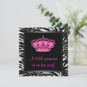Princess Crown Hot Pink Zebra Baby Meisje Douche Kaart (Staand voorkant)