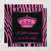 Princess Crown Hot Pink Zebra Baby Meisje Douche Kaart (Voorkant / Achterkant)