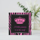 Princess Crown Hot Pink Zebra Baby Meisje Douche Kaart (Staand voorkant)