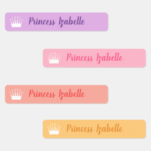 Princess Crown Paars Pink Peach Yellow Name Labels