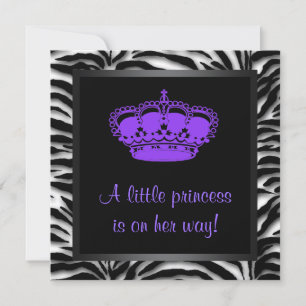 Princess Crown Paars Zebra Baby shower Kaart