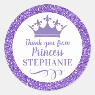 Princess Crown Paarse Dank je wel gunst Ronde Sticker