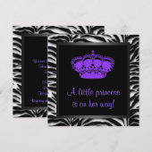 Princess Crown Paarse Zebra Baby shower Kaart (Voorkant / Achterkant)