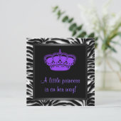 Princess Crown Paarse Zebra Baby shower Kaart (Staand voorkant)