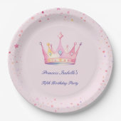 Princess Crown Pastel Roze Meisje Verjaardag Papieren Bordje (Voorkant)