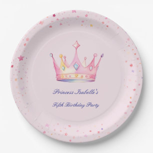 Princess Crown Pastel Roze Meisje Verjaardag Papieren Bordje