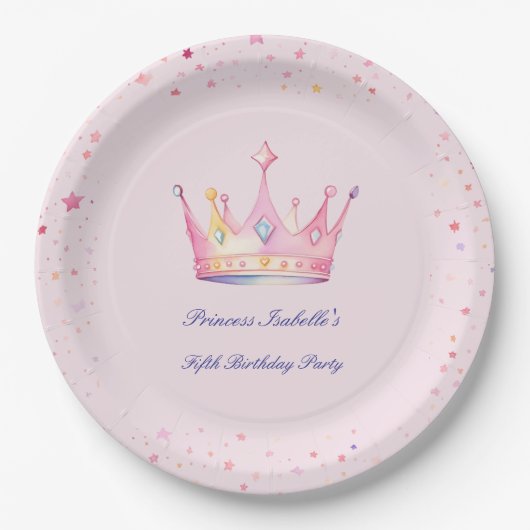 Princess Crown Pastel Roze Meisje Verjaardag Papieren Bordje (Voorkant)