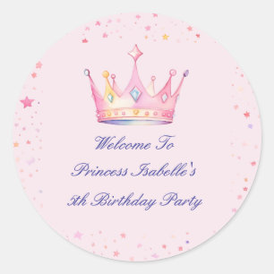 Princess Crown Pastel Roze Meisje Verjaardag Ronde Sticker