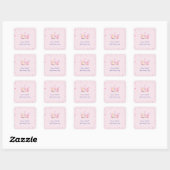 Princess Crown Pastel Roze Meisje Verjaardag Vierkante Sticker (Vel)