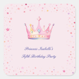 Princess Crown Pastel Roze Meisje Verjaardag Vierkante Sticker