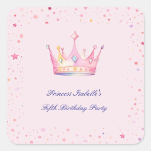 Princess Crown Pastel Roze Meisje Verjaardag Vierkante Sticker