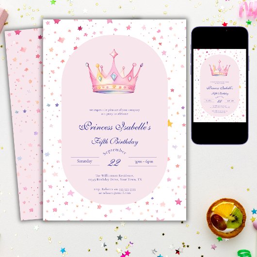 Princess Crown Pastel Roze Sprookje 5e verjaardag Kaart