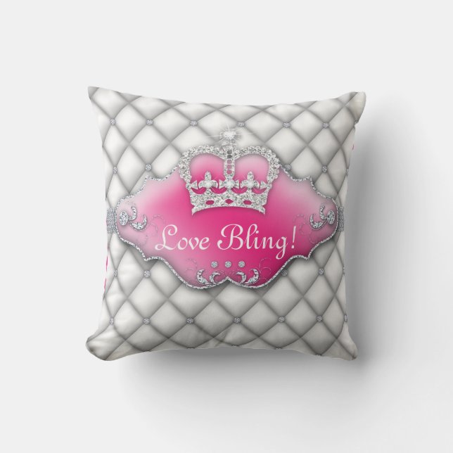 Princess Crown Pillow Tufted Satin Diamond White 2 Kussen (Voorkant)