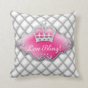 Princess Crown Pillow Tufted Satin Diamond White 2 Kussen