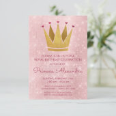 Princess Crown Pink - Roos Gold Verjaardag Kaart (Staand voorkant)