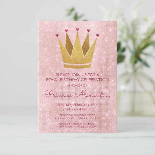 Princess Crown Pink - Roos Gold Verjaardag Kaart (Staand voorkant)