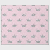 Princess Crown Pink Silver Stippen Shiny Vip Cadeaupapier (Vlak)