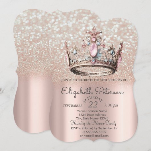 Princess Crown Roos Gold Bokeh 18e verjaardag Kaart (Voorkant / Achterkant)