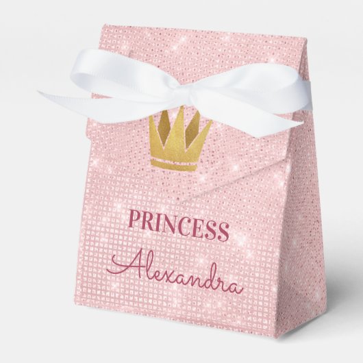 Princess Crown Roos Goud Blush Roze Sparkle Bedankdoosjes (Voorkant Zijde)