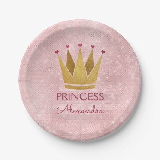Princess Crown Roos Goud Blush Roze Sparkle Papieren Bordje (Voorkant)