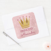 Princess Crown Roos Goud Blush Roze Sparkle Vierkante Sticker (Envelop)