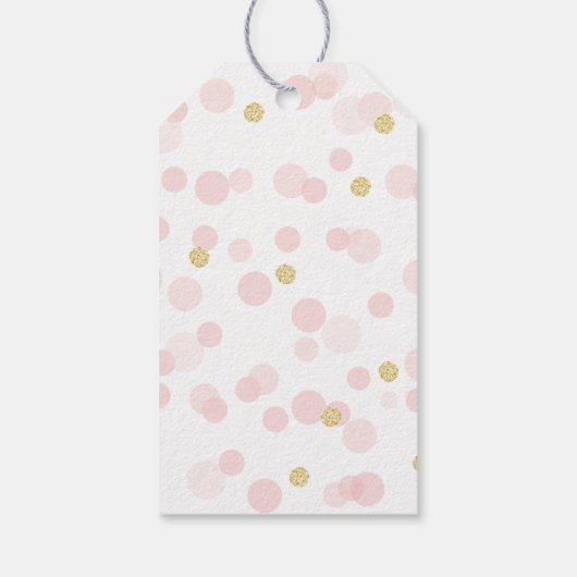 Princess Crown Roze Gouden Glitter Confetti Stippe Cadeaulabel (Achterkant)